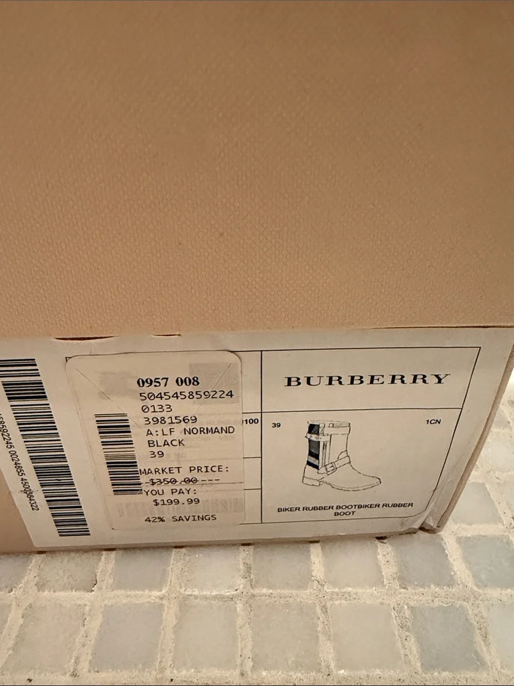 Burberry Black & Tan Patent Check Rain Boots with Buckles